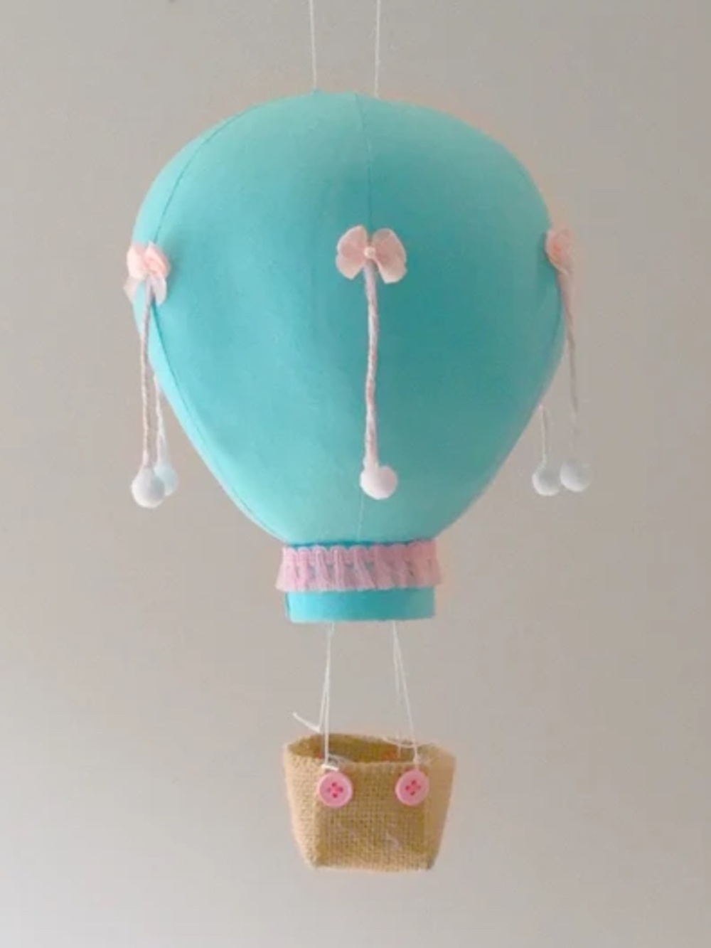 Aqua and Pink Fabric Hot Air Balloon To Hang in Nursery